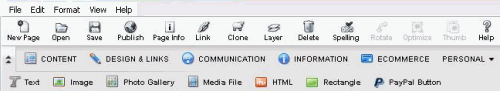 The toolbars in Site Builder
