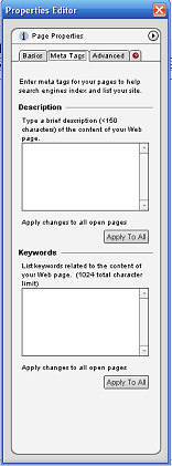 Properties Editor - Page Properties - Meta Tags